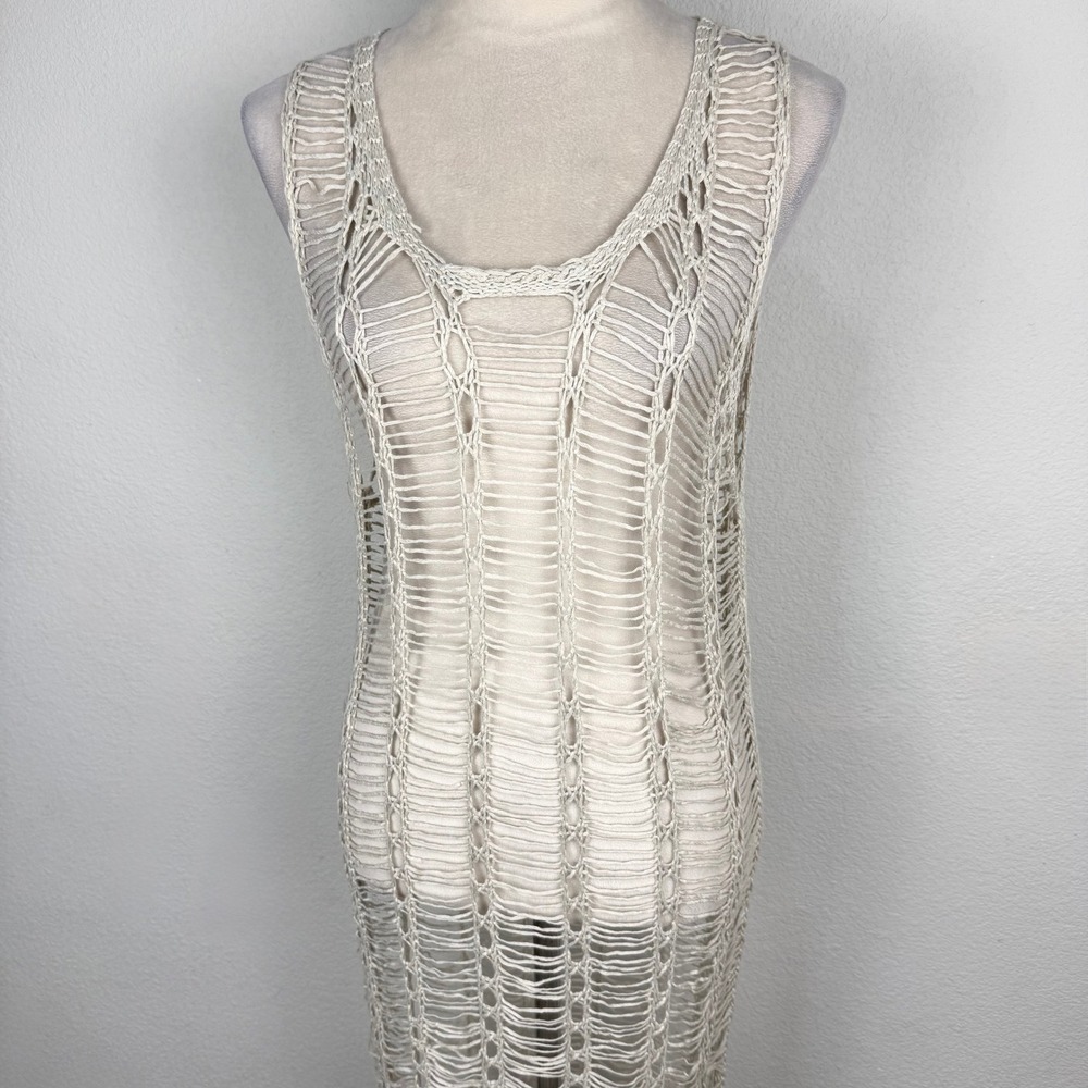 Harem Accessories Cream Beige Cotton Open Knit Crochet Maxi Dress Corfu Greece - Picture 2 of 7